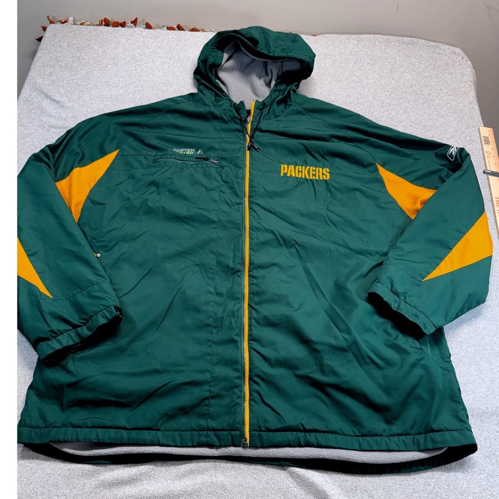 Reebok NFL On Field Green Bay Packers Hooded Jacket 3XL Fleece Lined Full Zip